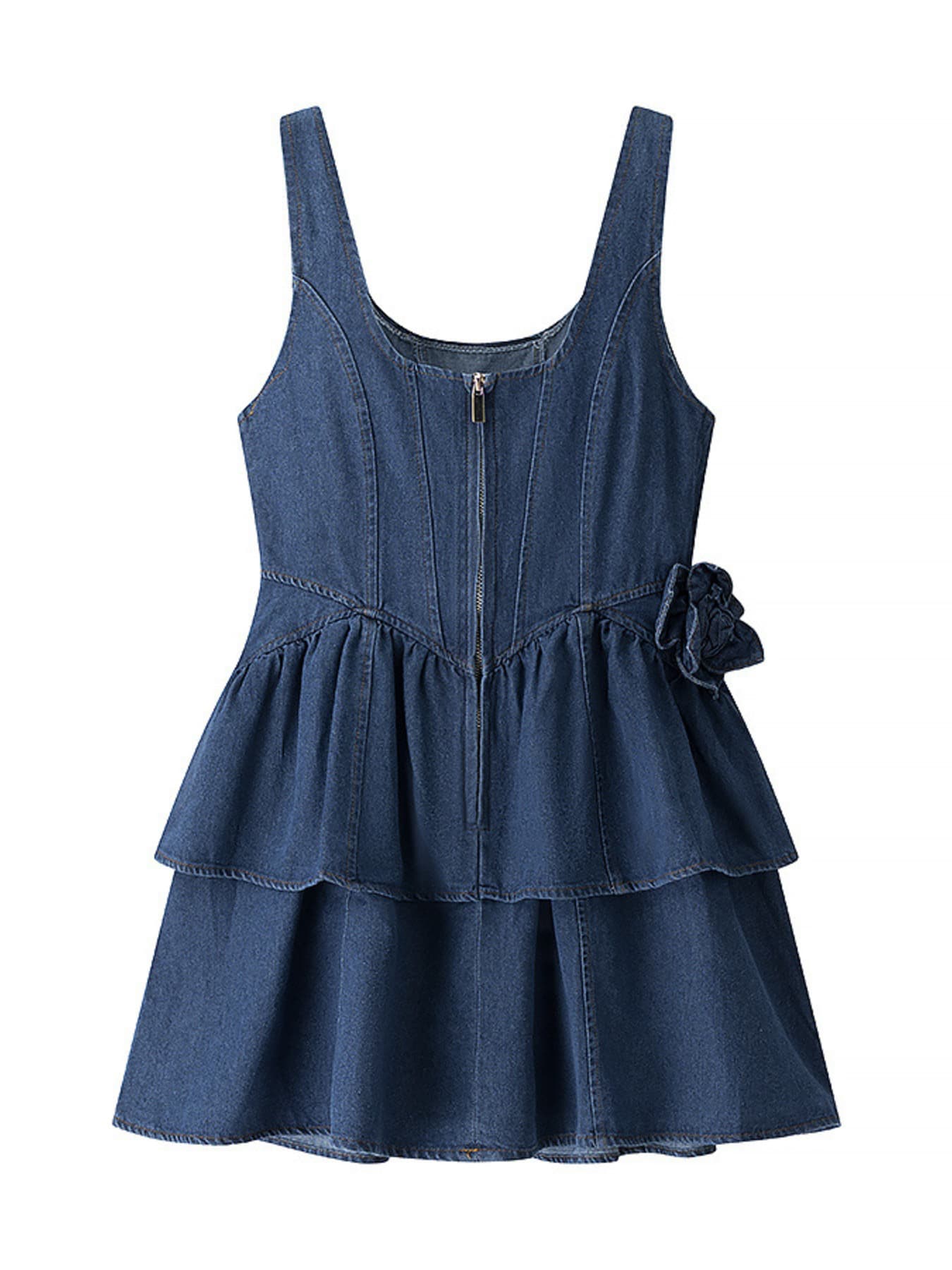 Floral Ruffle Layered Denim Dress