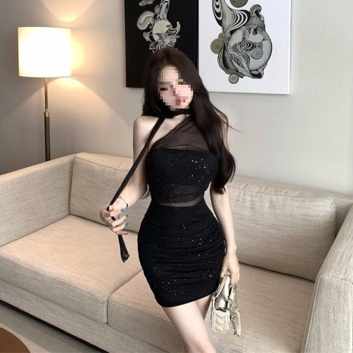 Sequin Ribbon Off-Shoulder Dress