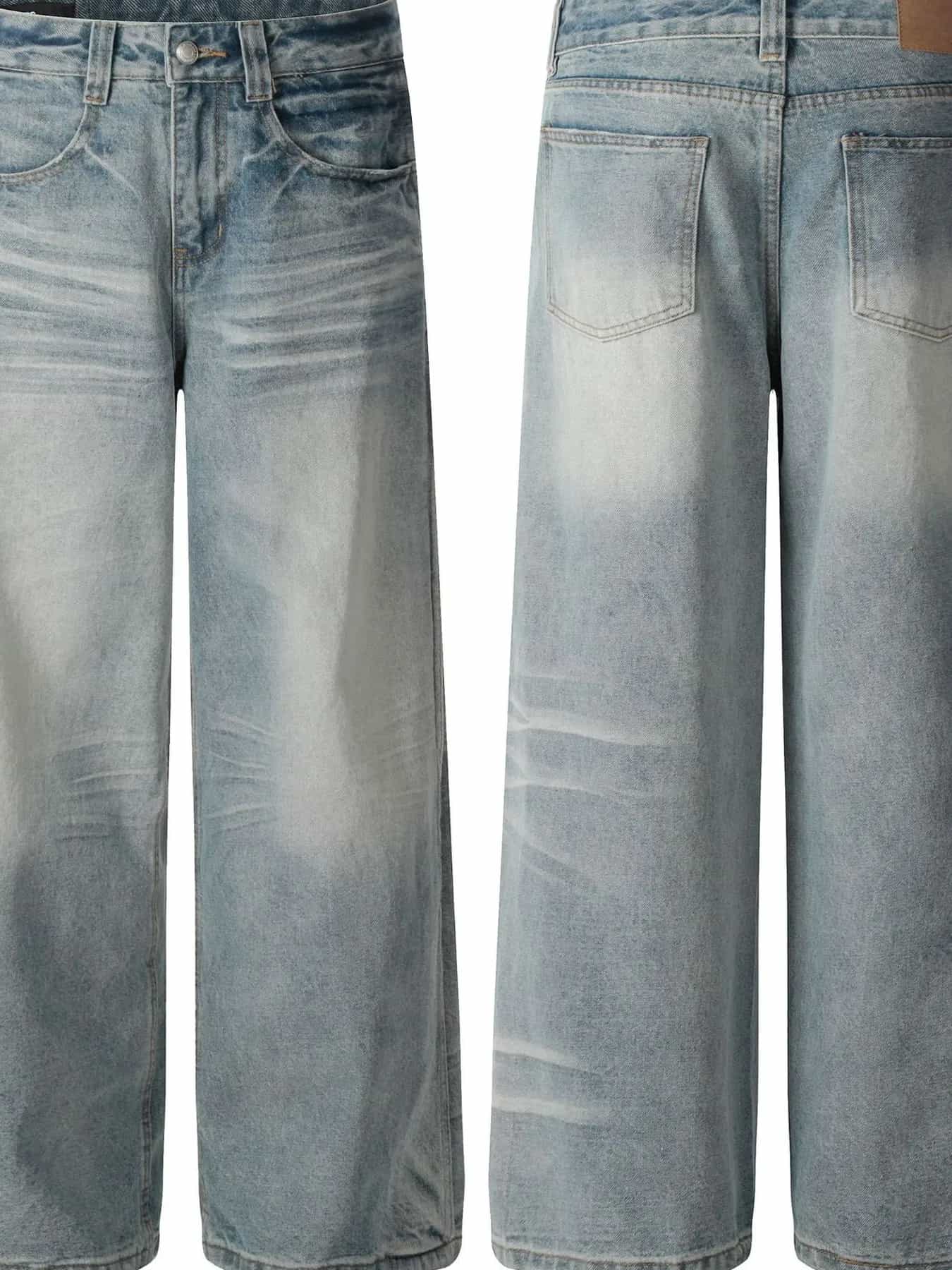 Men's Wide Leg Wash Denim Jeans