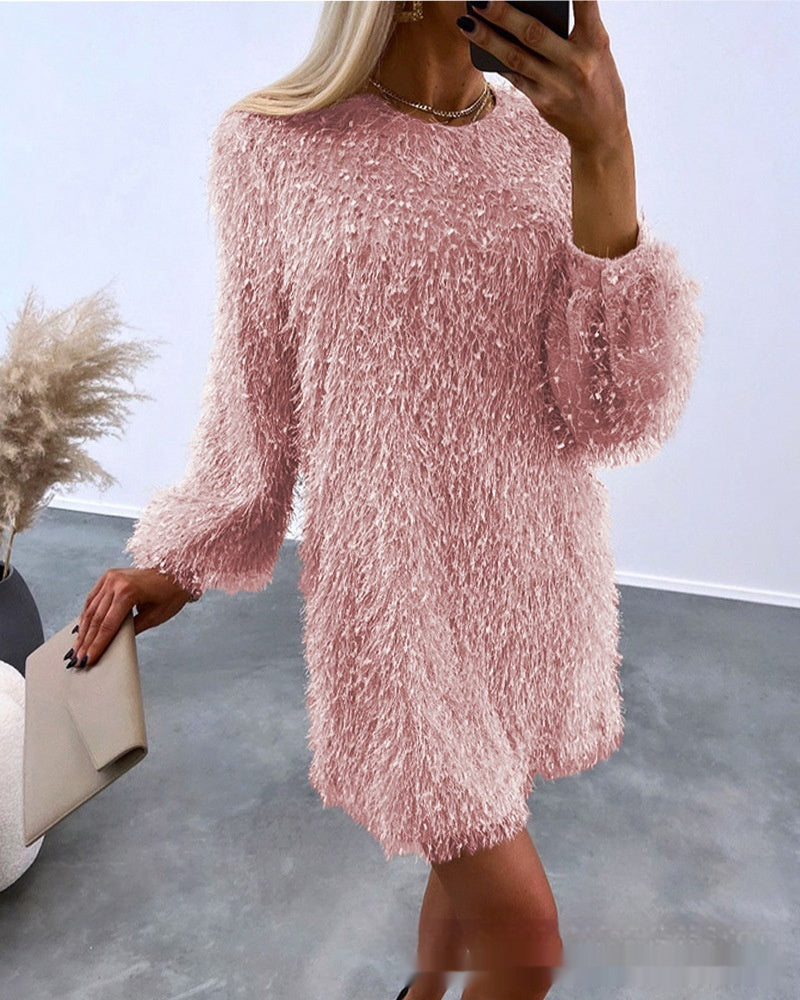Crew-Neck Fuzzy Dress