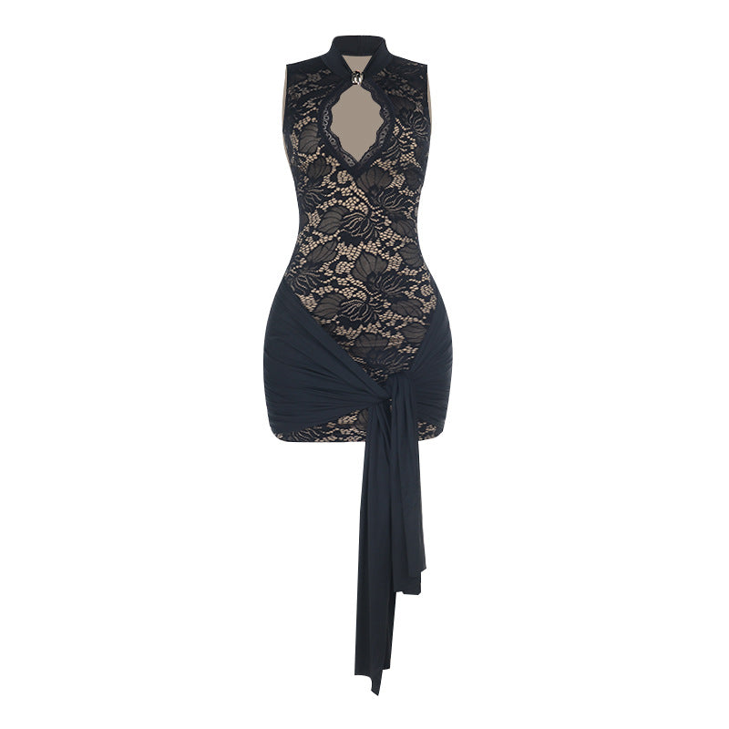 Lace Hollow-Out Sheath Dress With Vest