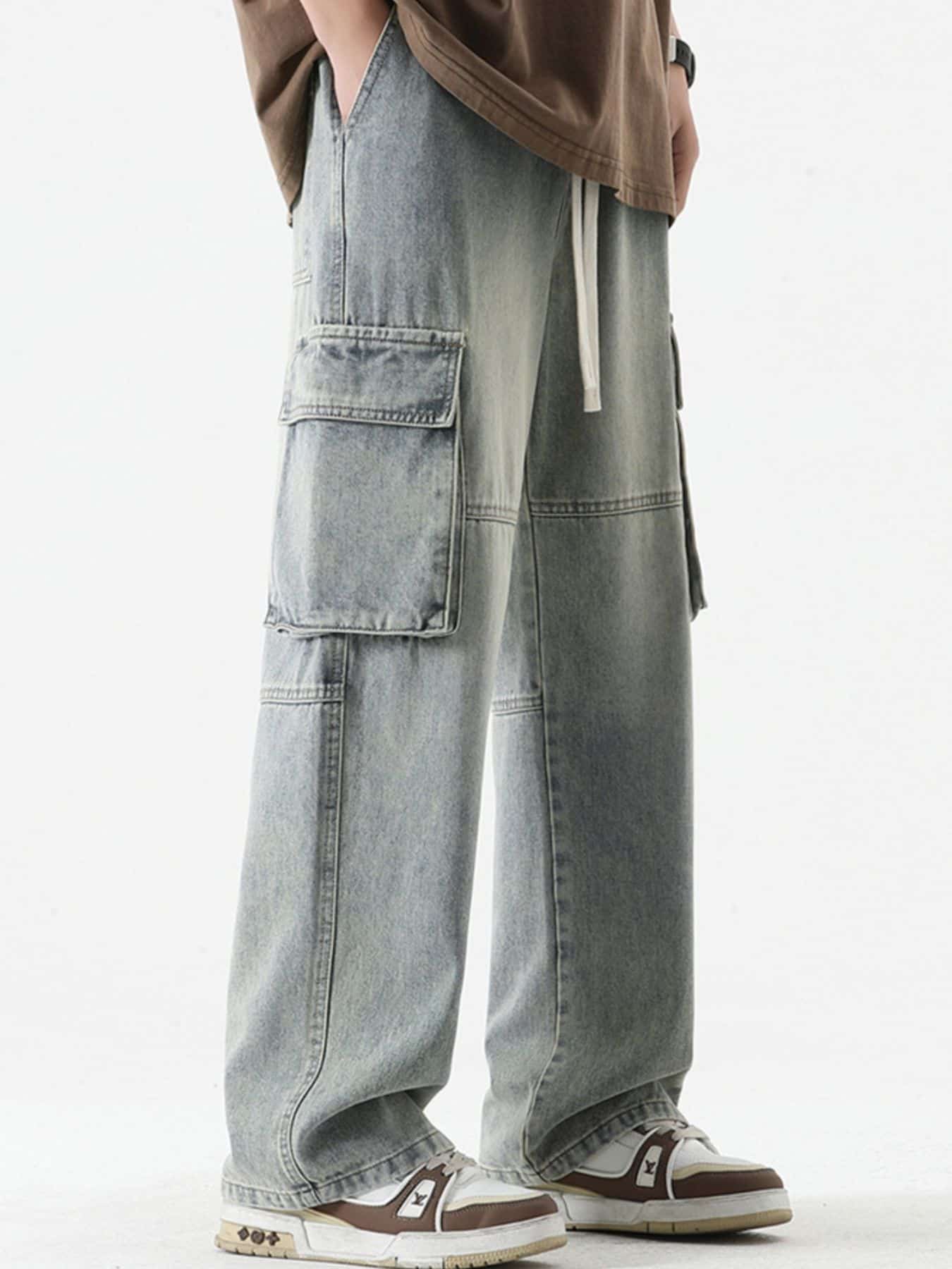 Men's Full Size Loose Fit Cargo Jeans Plus Size