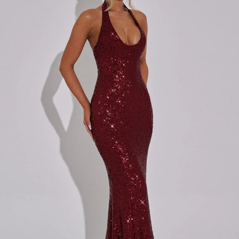 celeste-diamond-sequin-all-4-colors
Complete color lineup: silver, wine red, black, gold Celeste diamond sequin halter evening gowns

Red sequin dress on a plain background
