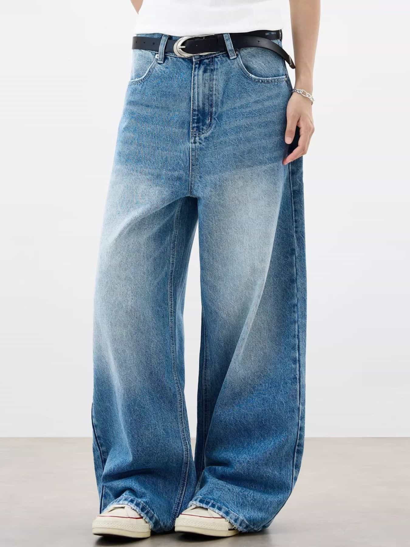 Men's Full Size Wide Leg Vintage Wash Jeans Plus Size