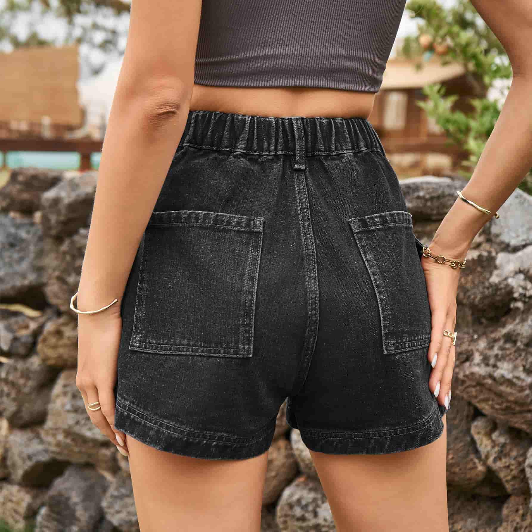 High Waist Denim Cargo Shorts