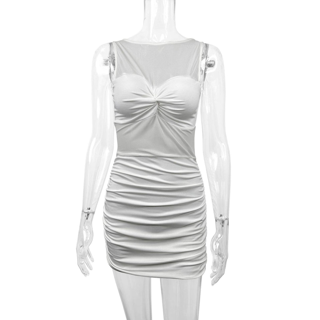 Women's Sexy Mesh Crew-Neck Sleeveless Dress