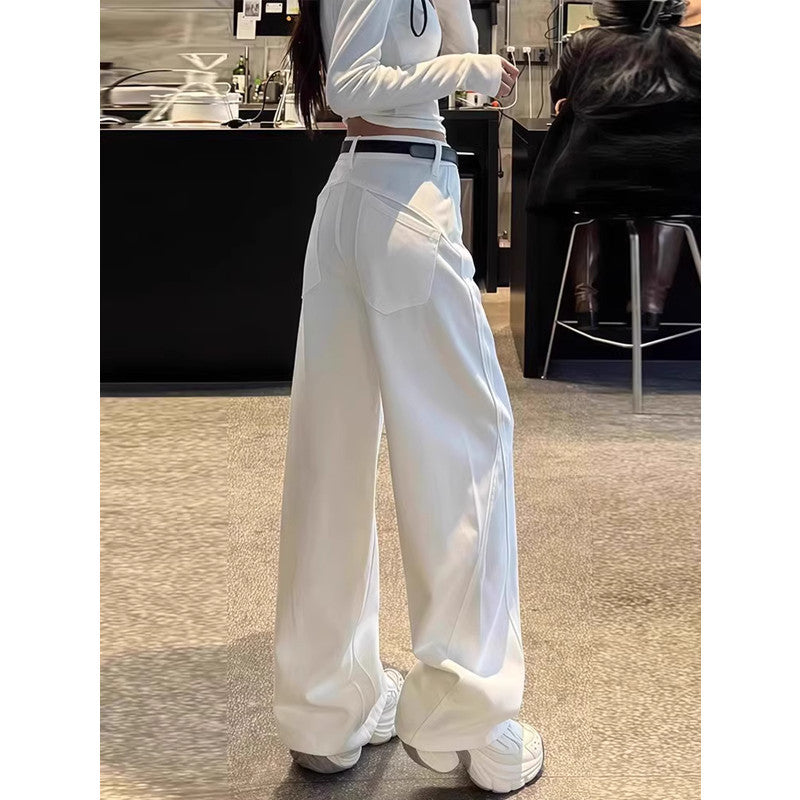 Springautumn New Style White Straight-leg Jeans For Plus-size Women