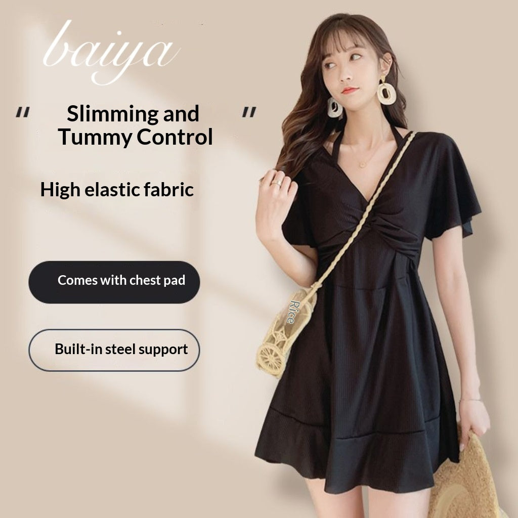 Womens Figure-Flattering Modest One-Piece Skirted Spa Swimsuit