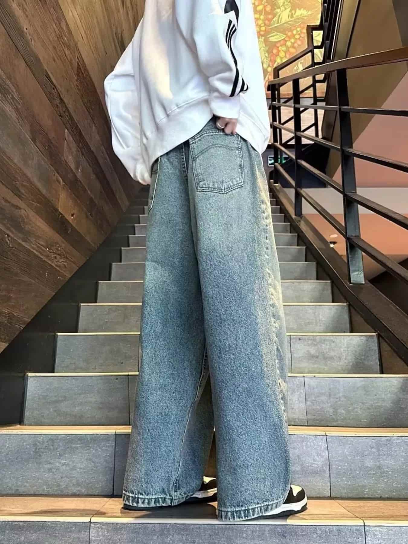 Men's Full Size Vintage Wash Wide Leg Jeans Plus Size