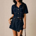 Ensemble coordonné chemise-robe en jean et pantalon large