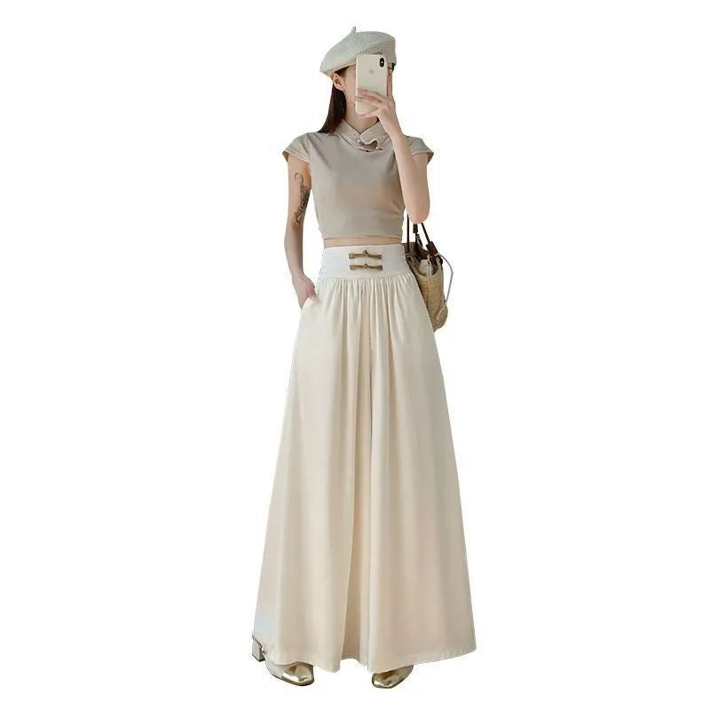 Womens Wide Leg Culottes High Waisted Loose Fit Full Length Style