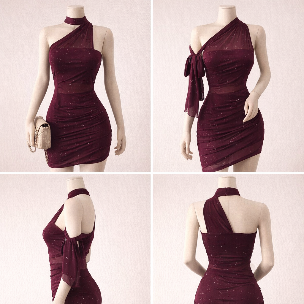 heart-button-cardigan-cream-closeup-buttons
Close-up of adorable heart-shaped buttons and soft textured knit on cream V-neck cardigan

Collage of a burgundy dress on a mannequin with different angles.