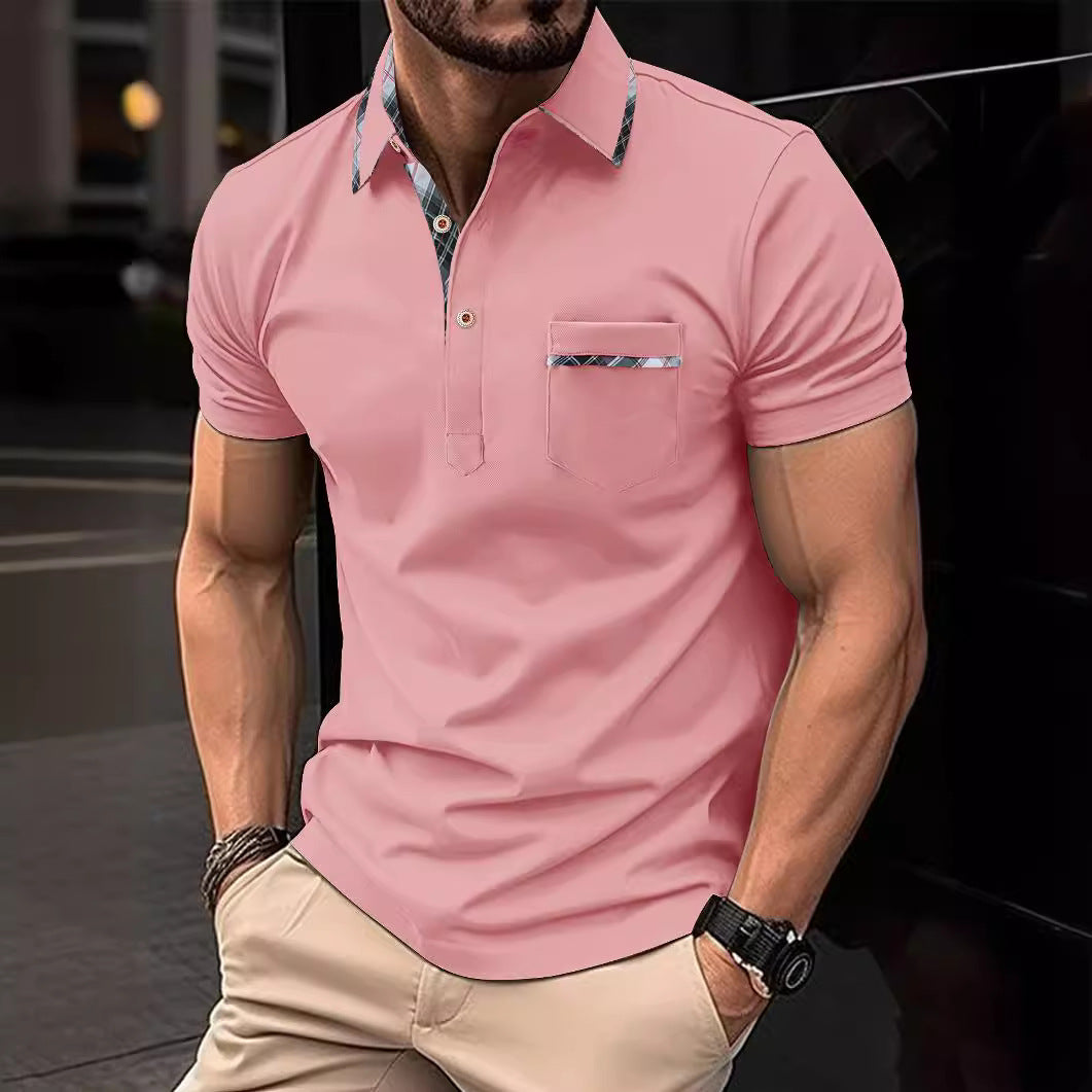 mens-bird-eye-polo-shirt-black-front
Men’s black bird-eye polo shirt with chest pocket, short sleeve breathable summer casual

Man wearing a pink polo shirt with a blurred background