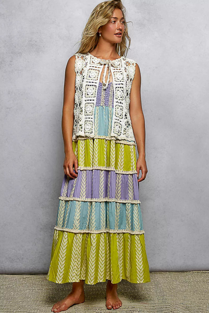 One-size crochet vest size reference – 21.5" bust, 23" length, 80% cotton 20% polyester