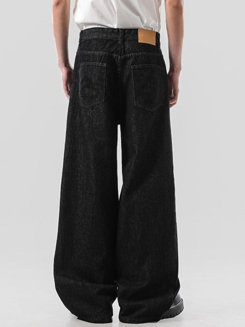 Baggy jeans men's black plus size wide leg denim S-2XL