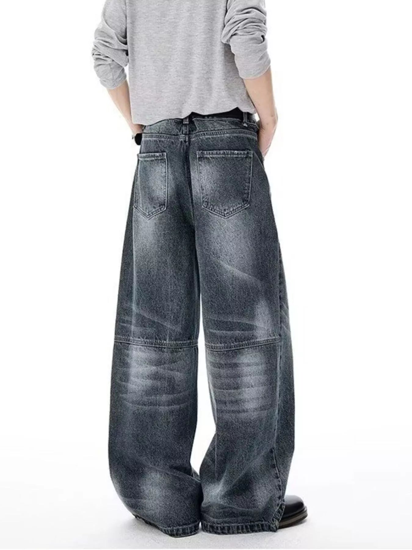 Belted wide leg jeans men's plus size Blue Gray S-2XL