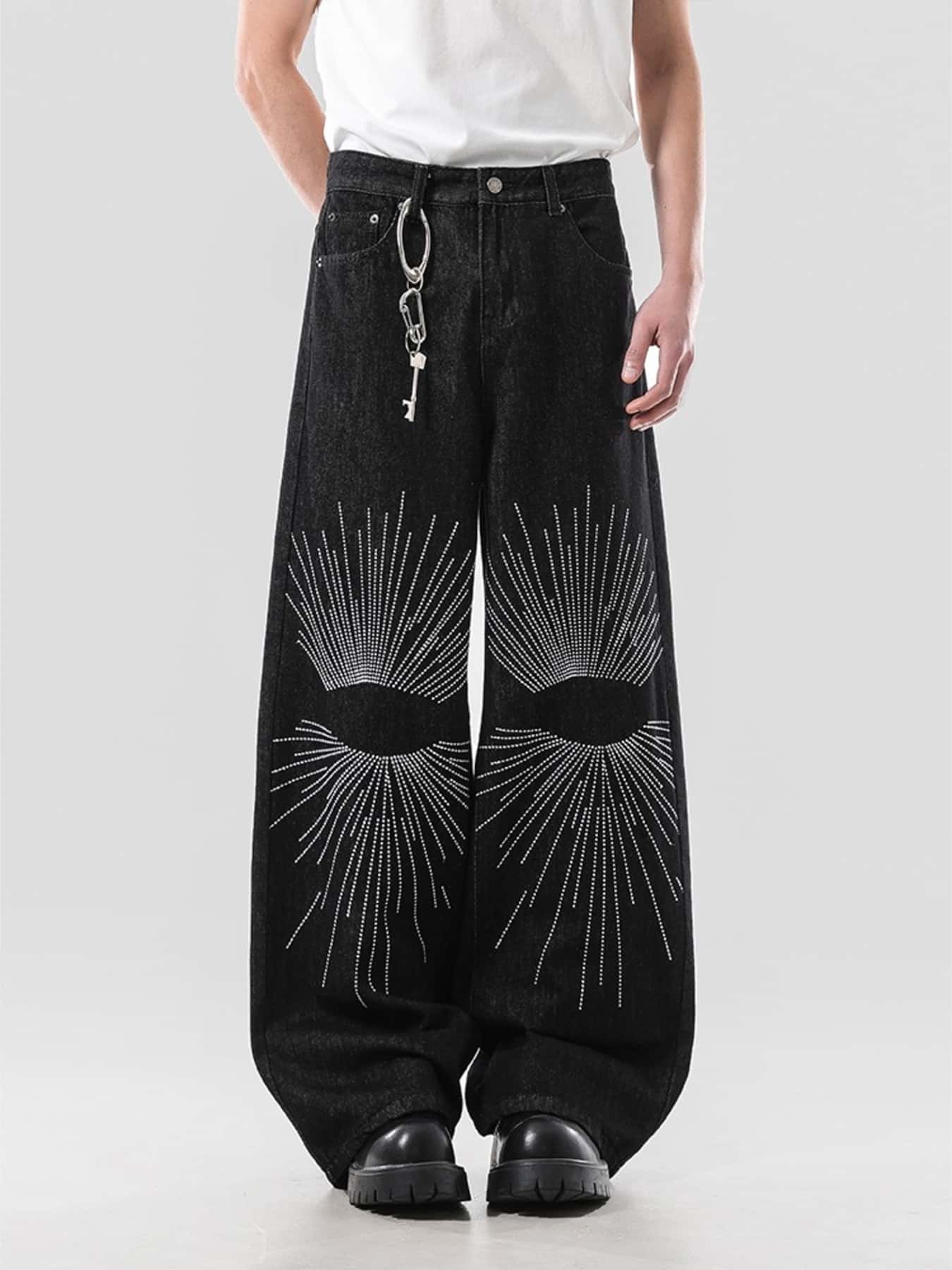 Baggy jeans men's black plus size wide leg denim S-2XL
