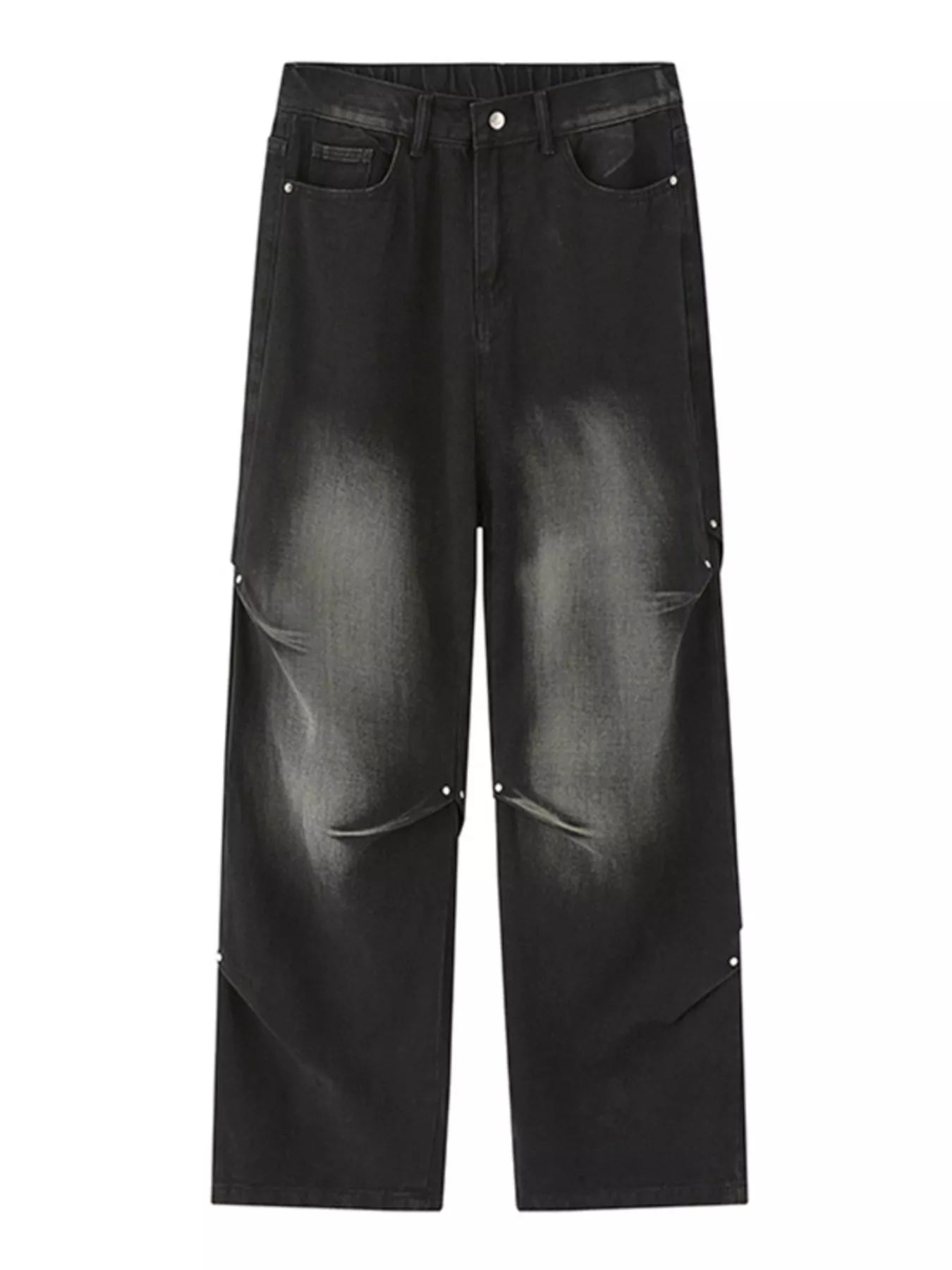 Black ripped jeans mens gradient wide leg full size S-3XL