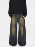 Black washed jeans men's vintage wash wide leg S-2XL