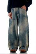 Blue wide leg jeans men's vintage wash denim S-2XL