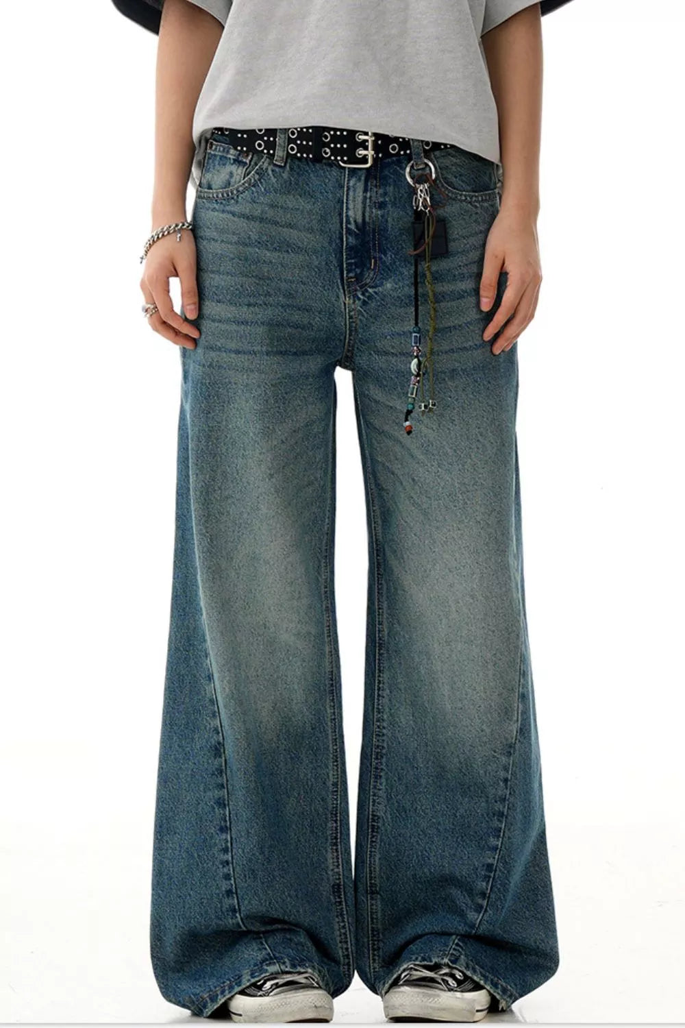 Blue wide leg jeans Washed Blue vintage wash men's S-2XL