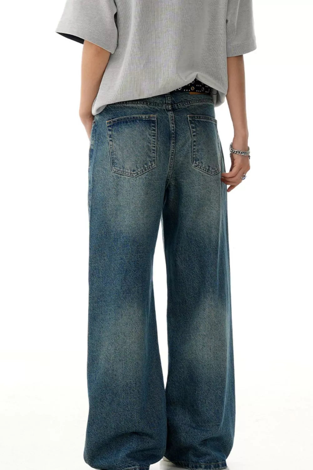 Blue wide leg jeans Washed Blue vintage wash men's S-2XL