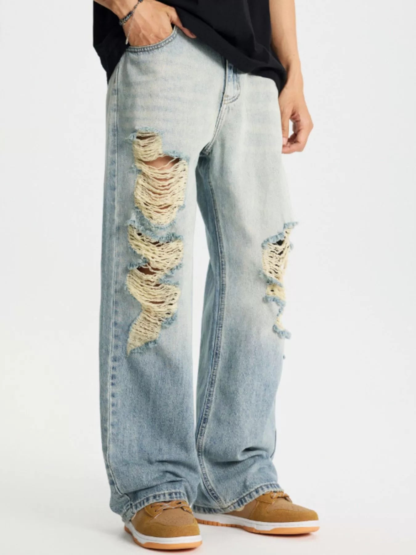 Jeans for men torn distressed wide leg full size S-4XL
