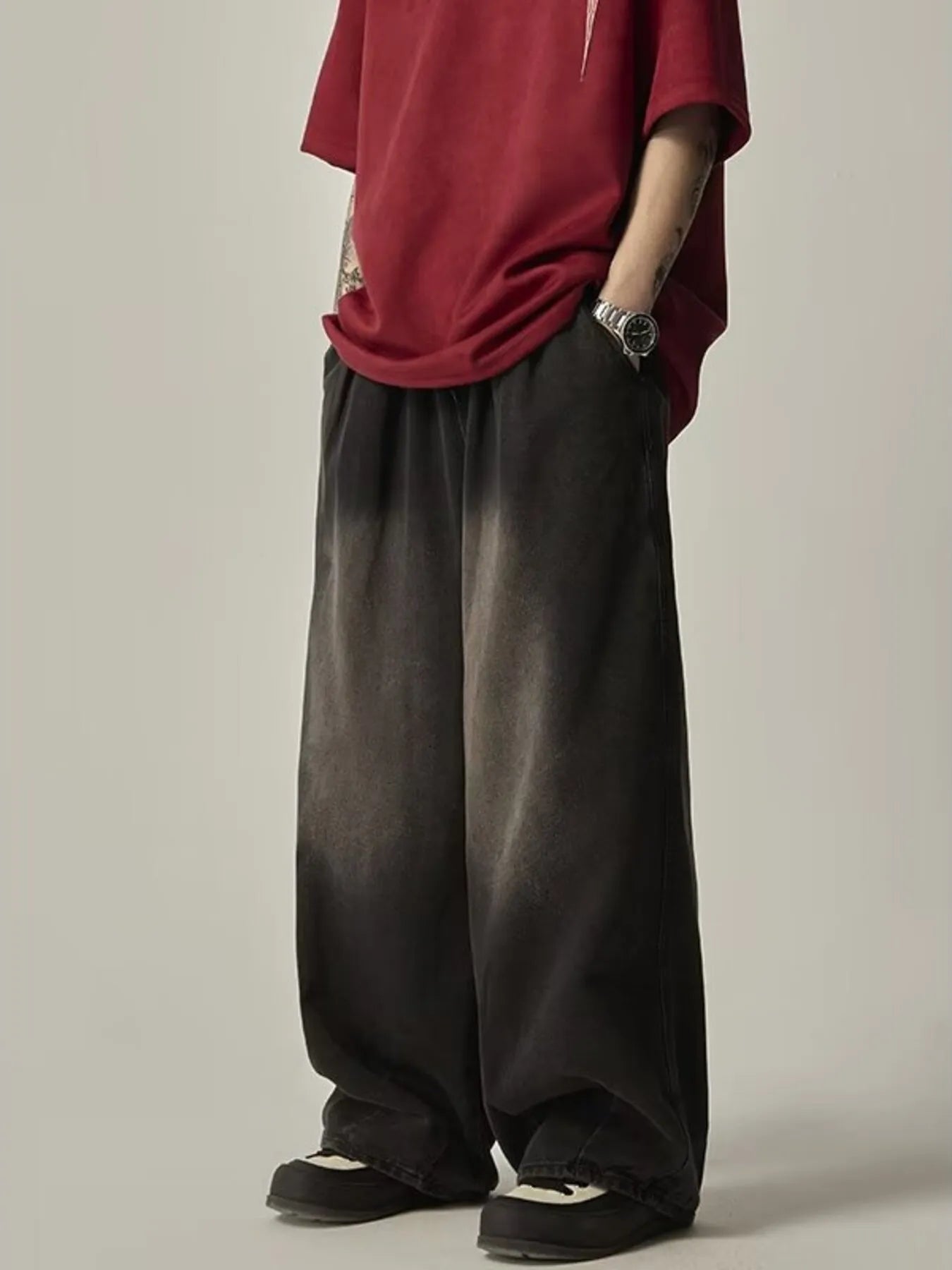Drawstring wide leg jeans men plus size vintage denim M-3XL