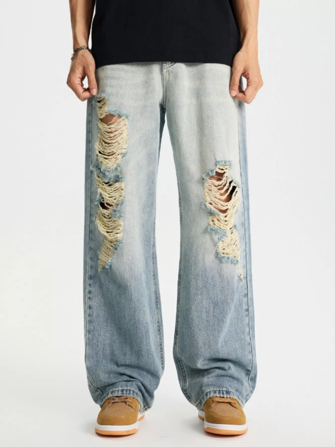 Jeans for men torn distressed wide leg full size S-4XL