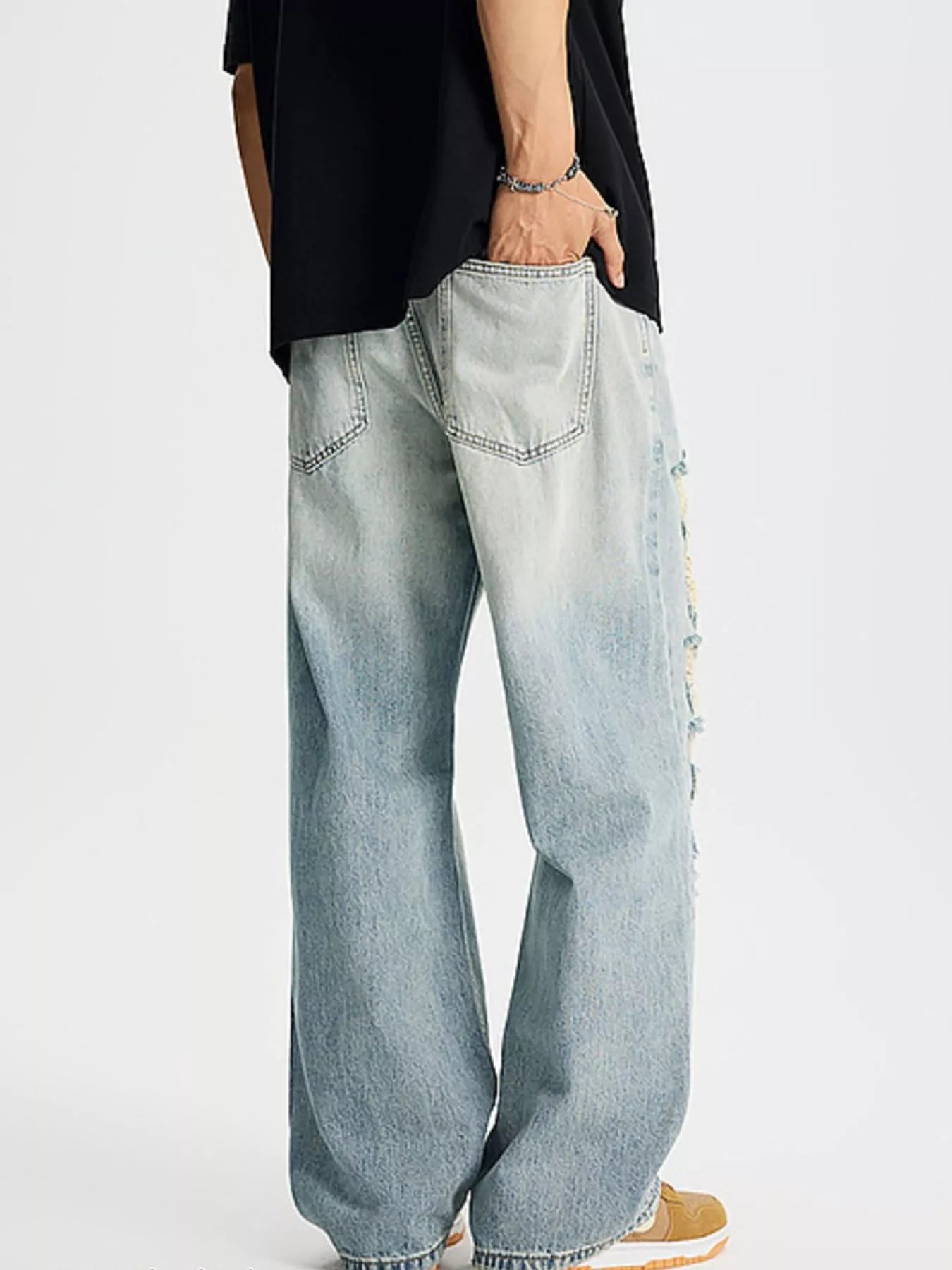 Jeans for men torn distressed wide leg full size S-4XL