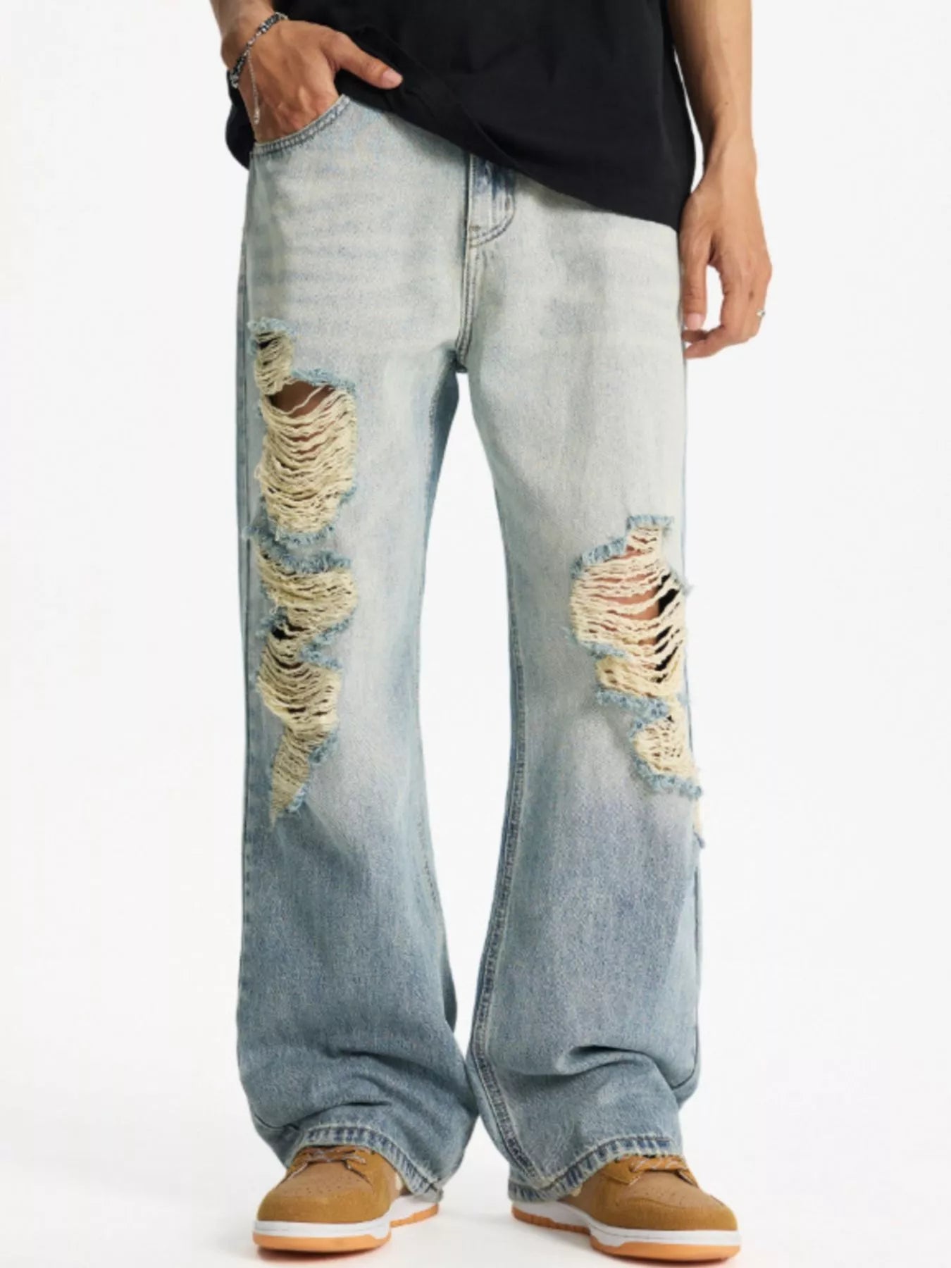 Jeans for men torn distressed wide leg full size S-4XL