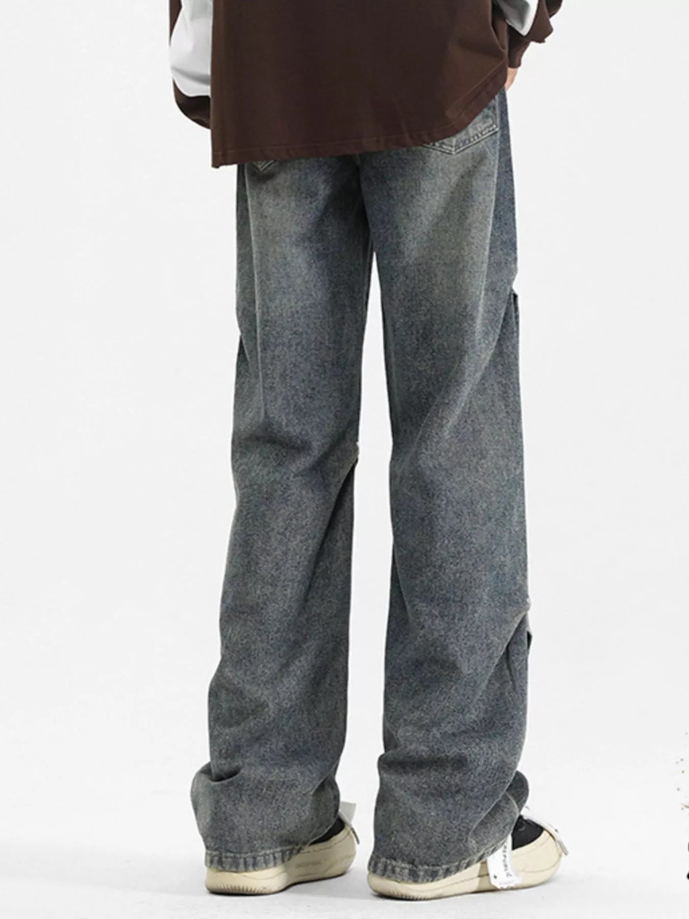Black ripped jeans mens gradient wide leg full size S-3XL