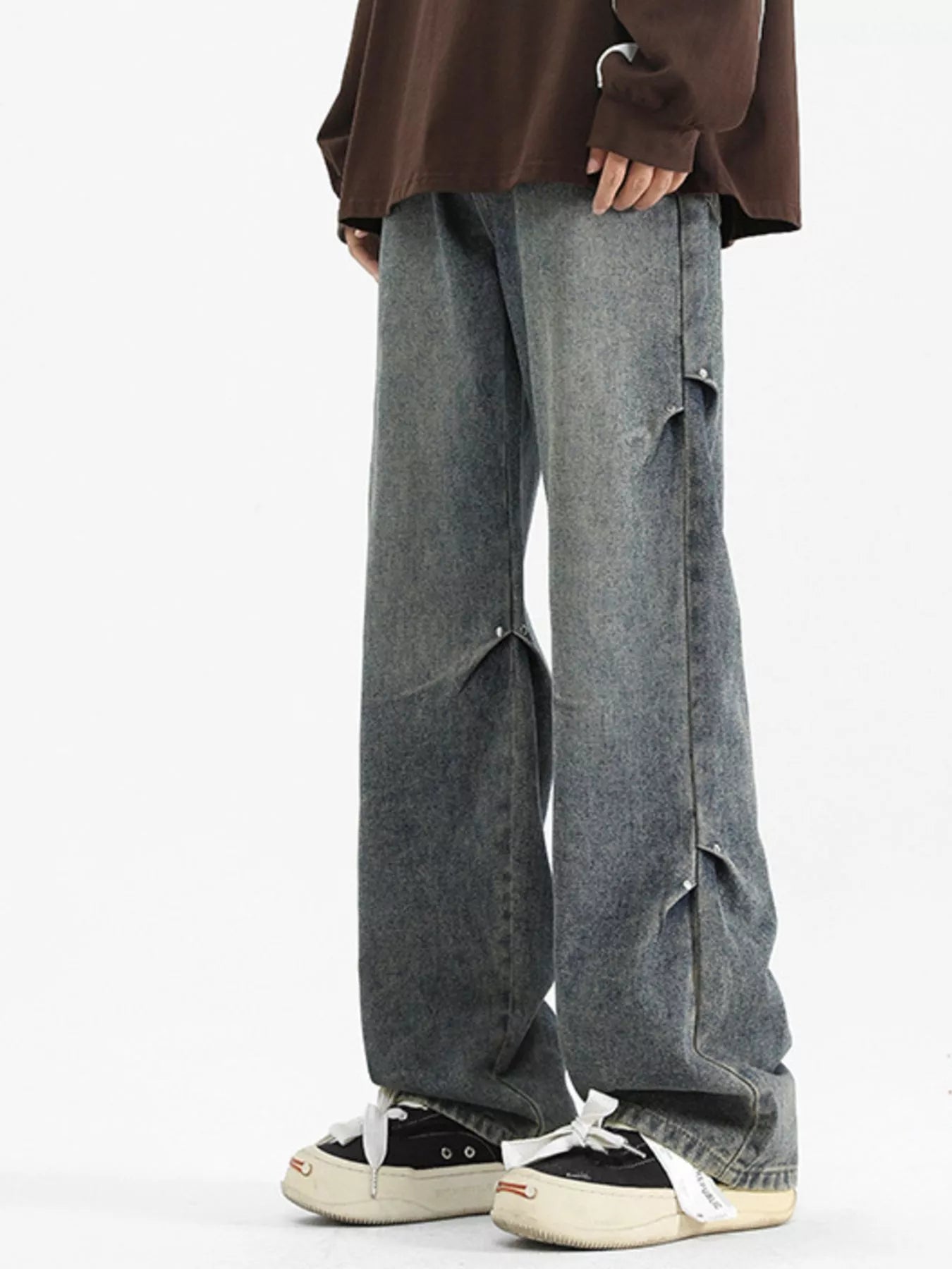 Black ripped jeans mens gradient wide leg full size S-3XL