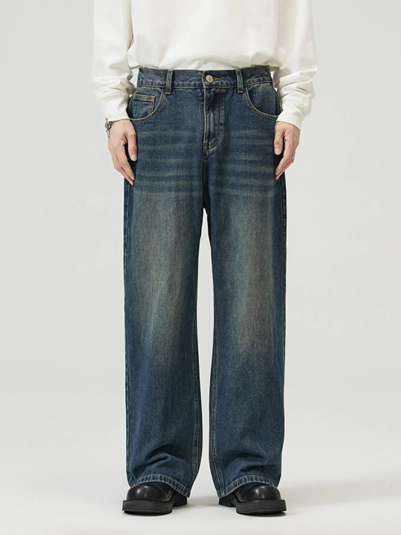 High waist straight leg jeans Vintage Blue plus size men's S-3XL