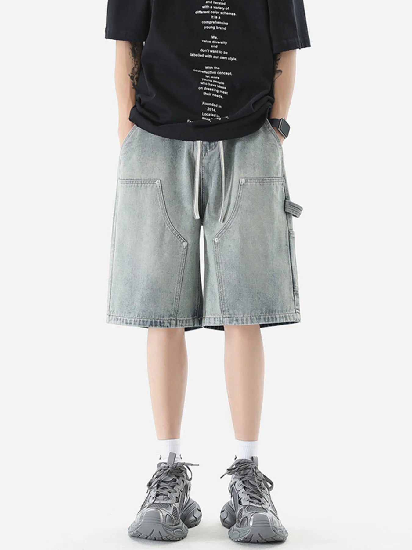 Jeans shorts for men vintage wash Nostalgic Blue denim S-3XL