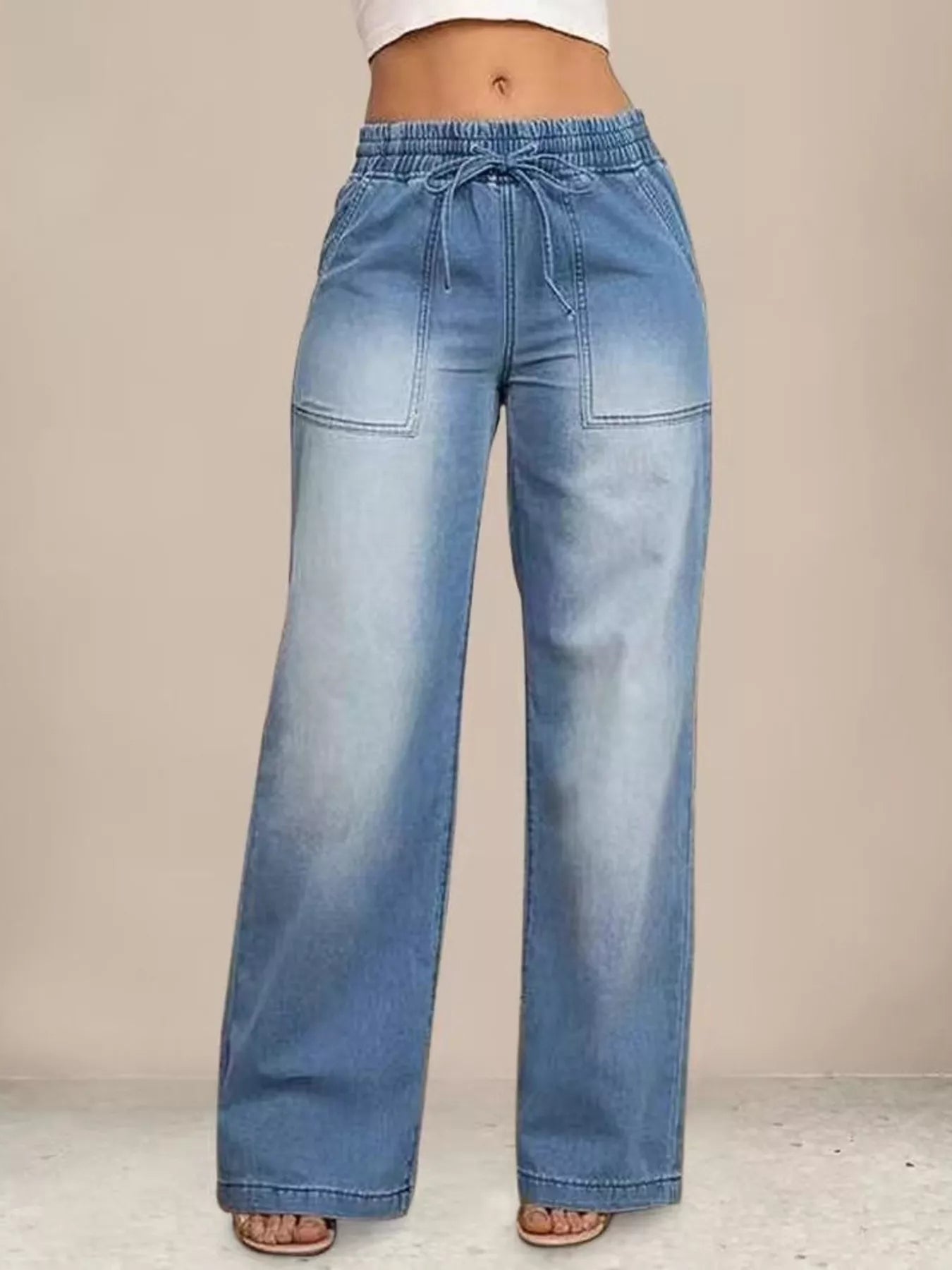 Levi's blue jeans for women drawstring waist wide leg