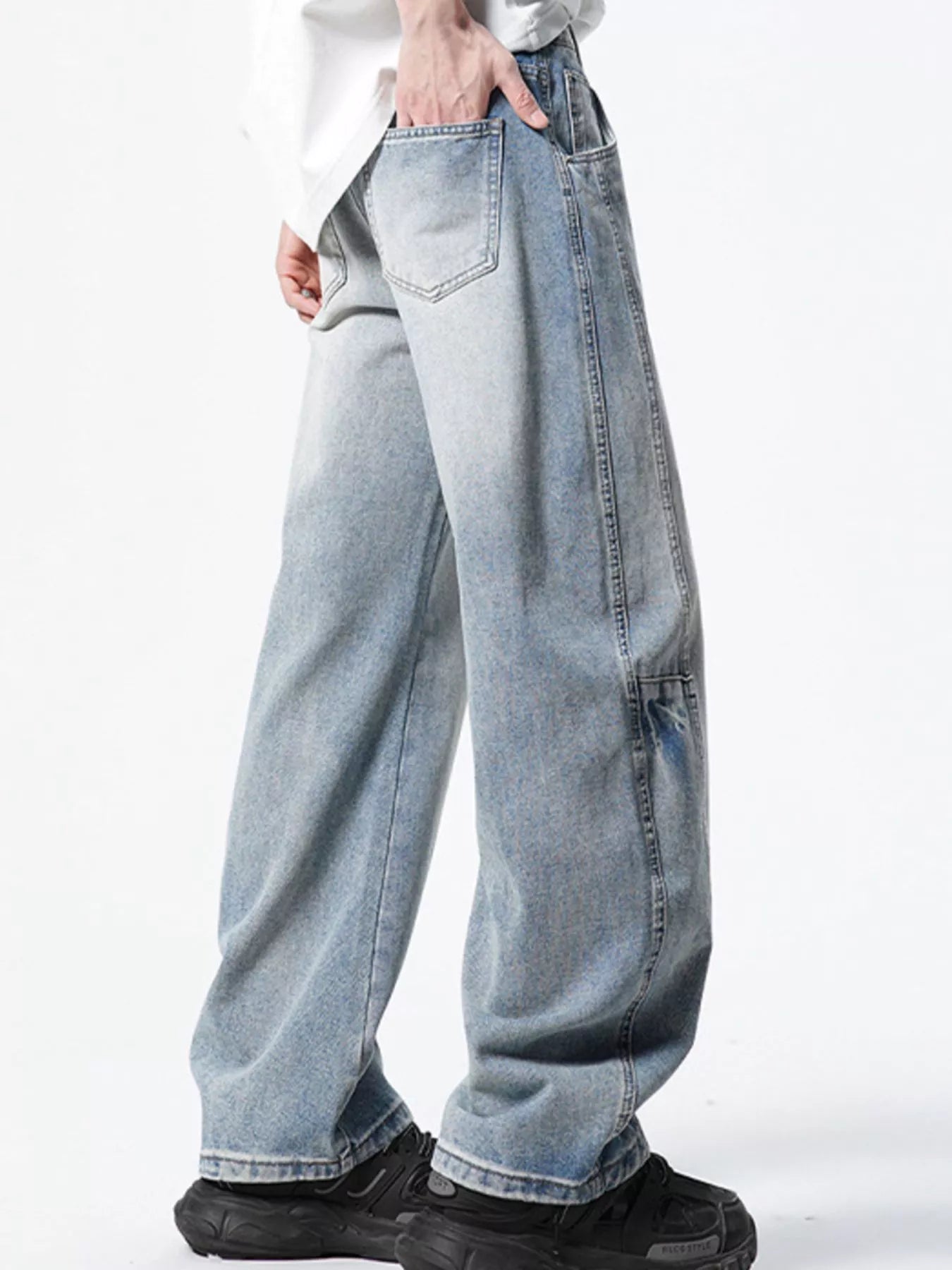 Wide leg lightweight jeans men's vintage dark light wash denim S-2XL
