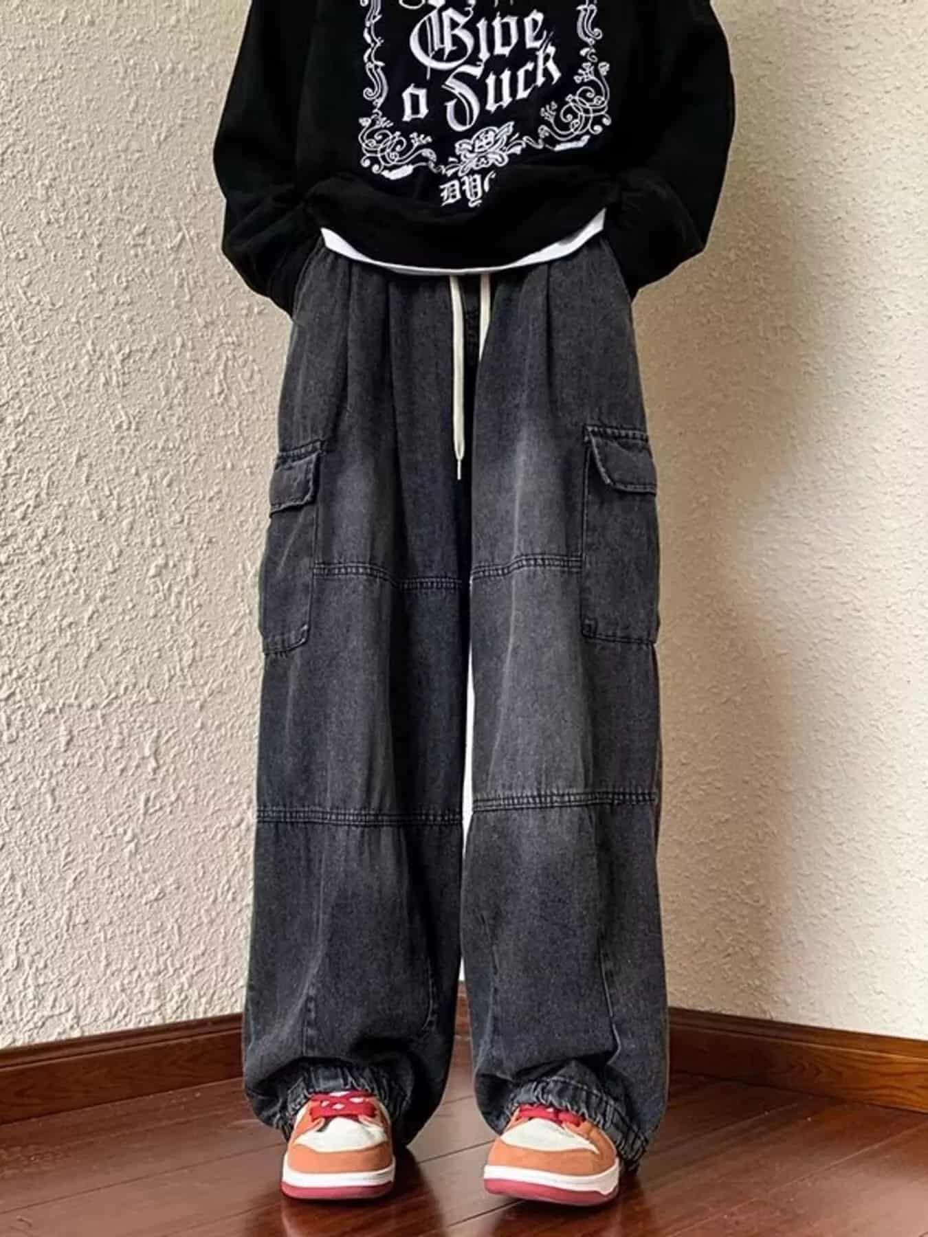 Mens cargo jeans dark wash plus size loose fit S-2XL