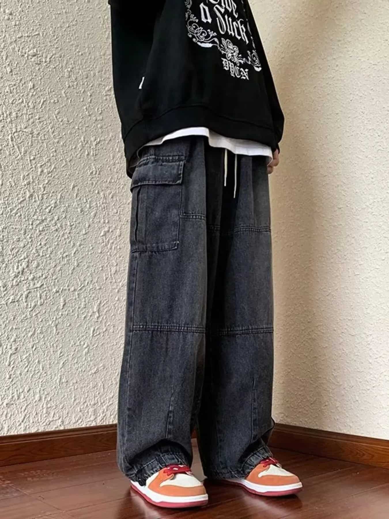 Mens cargo jeans dark wash plus size loose fit S-2XL