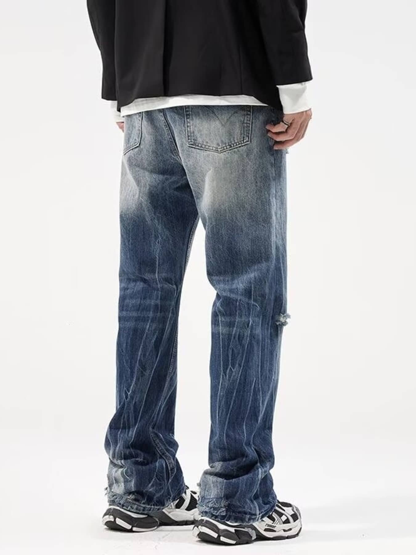Loose fit jeans for men plus size distressed wide leg denim S-2XL