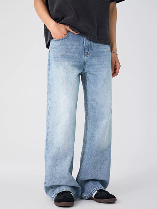 Blue oversized wide leg jeans men's cotton denim S-2XL