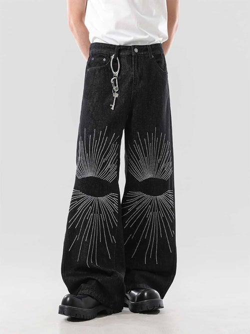 Baggy jeans men's black plus size wide leg denim S-2XL