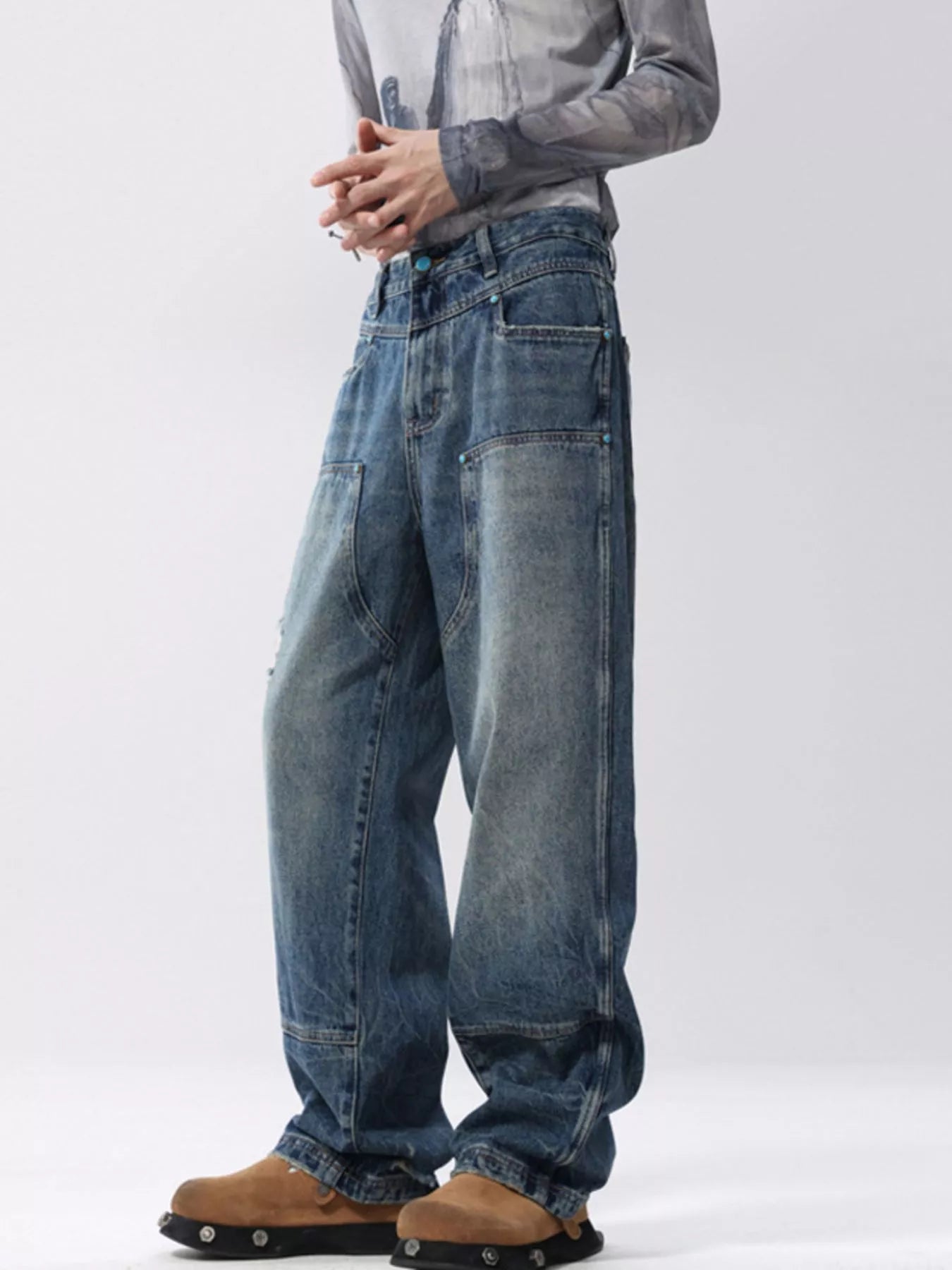 High waist straight leg jeans premium distressed plus size denim