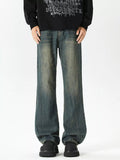 Wide leg dark blue jeans premium vintage wash plus size M-3XL