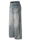 Raw hem denim jeans men's washed wide leg denim S-XL
