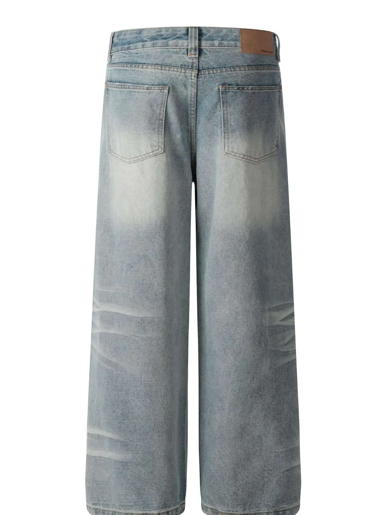 Raw hem denim jeans men's washed wide leg denim S-XL