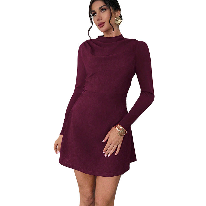 Slim fit dresses long sleeve mock neck A line