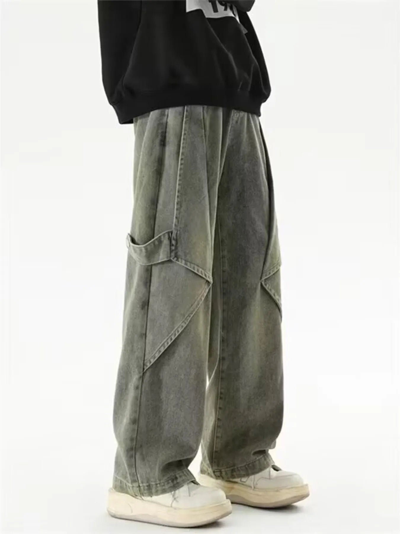 Straight leg jeans men Sage Green plus size cargo denim S-2XL