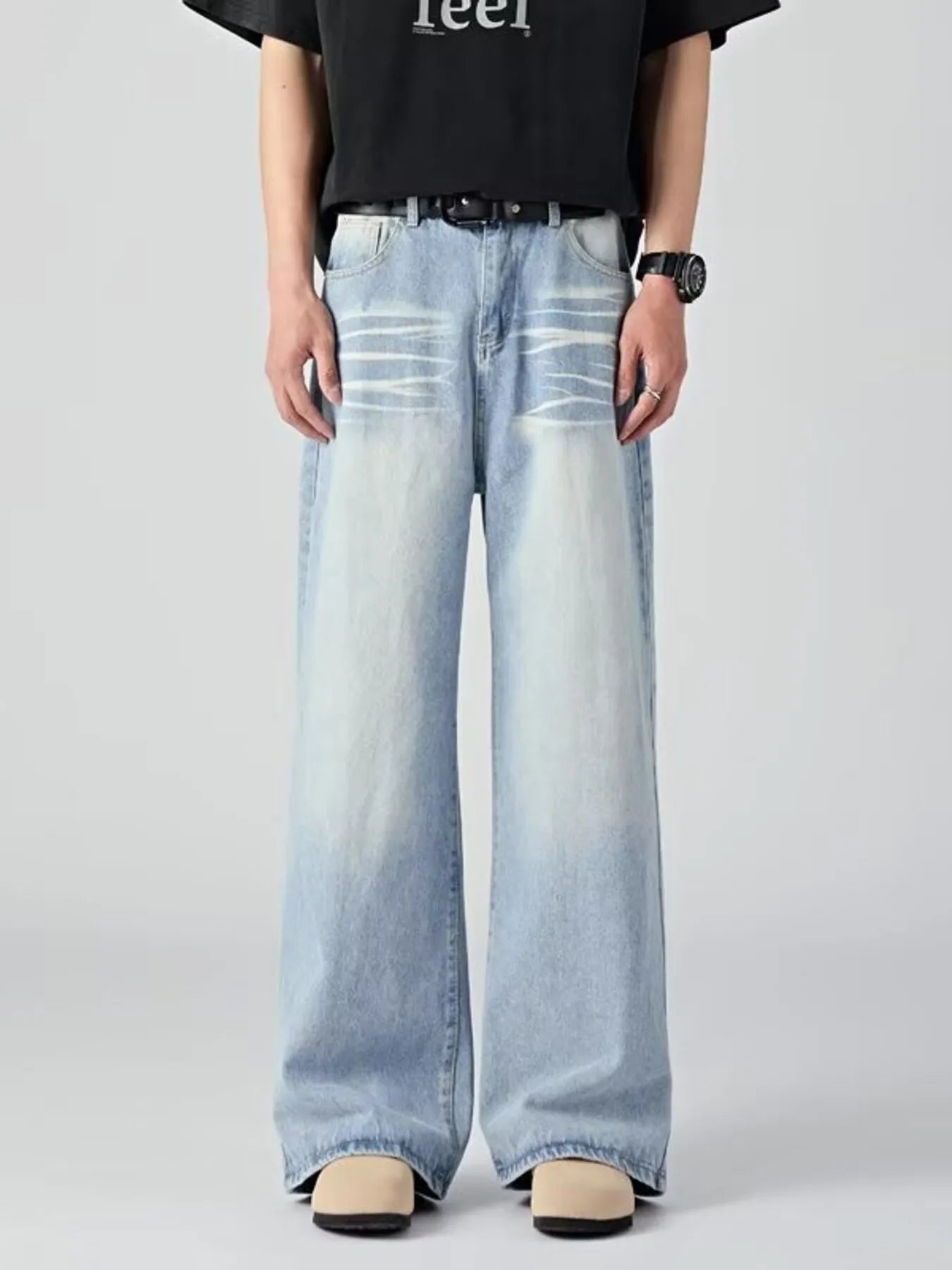 Vintage wash jeans Essential Blue men's wide leg plus size M-3XL