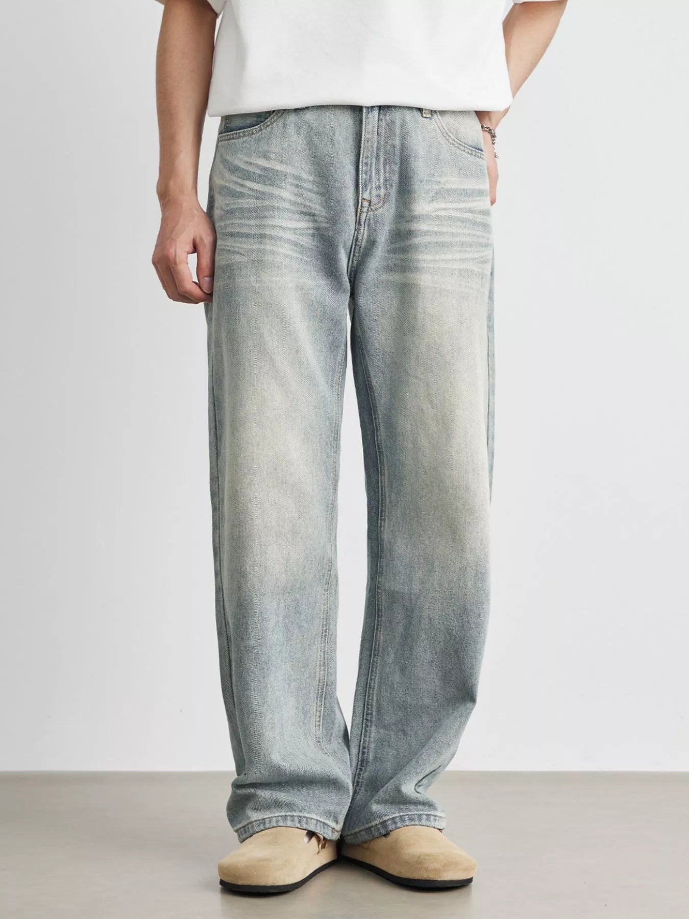 Vintage wash jeans men's loose fit light blue waist sizes 28-32